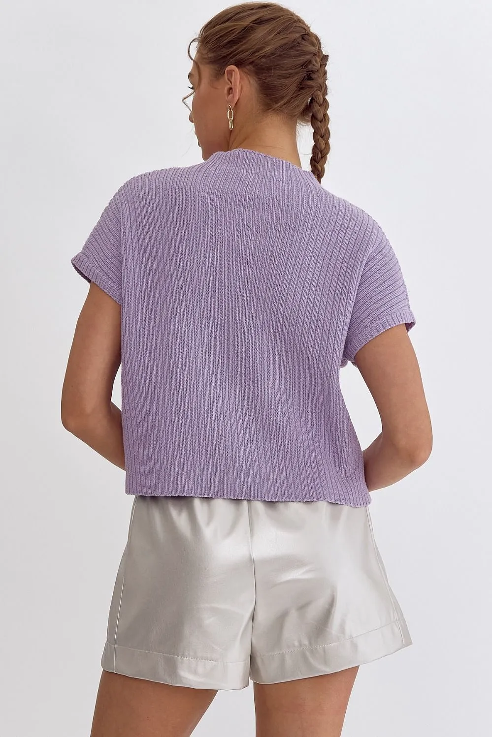 Solid Knitted Cropped Mock Neck Sweater