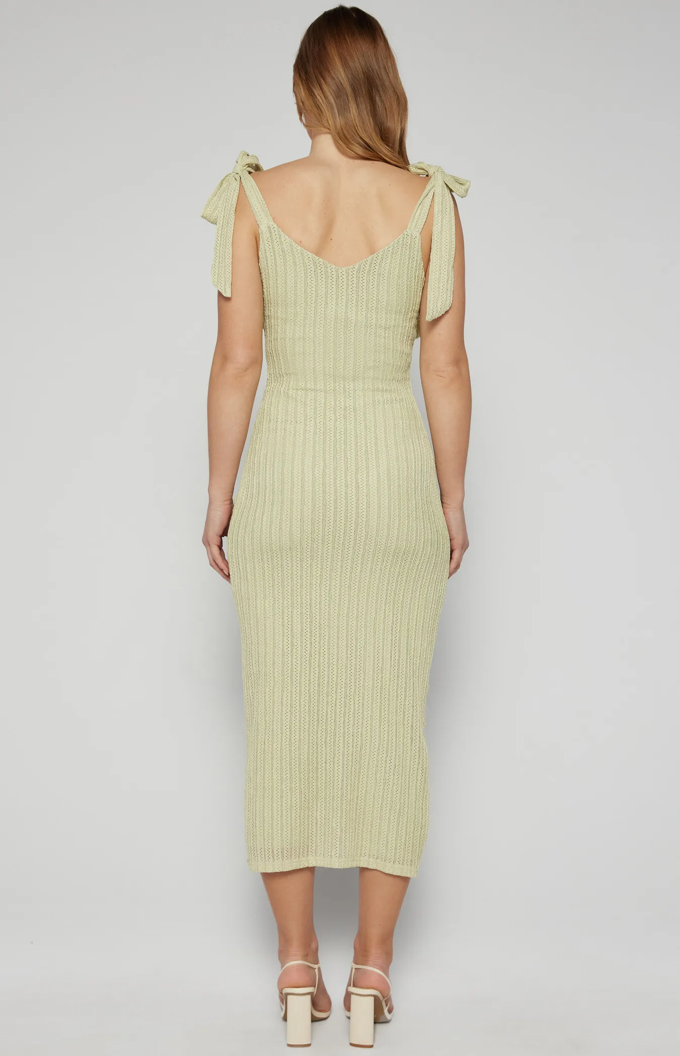 Textured Stretch Midi Dress with Shoulder Tie Detail (SDR1673A)