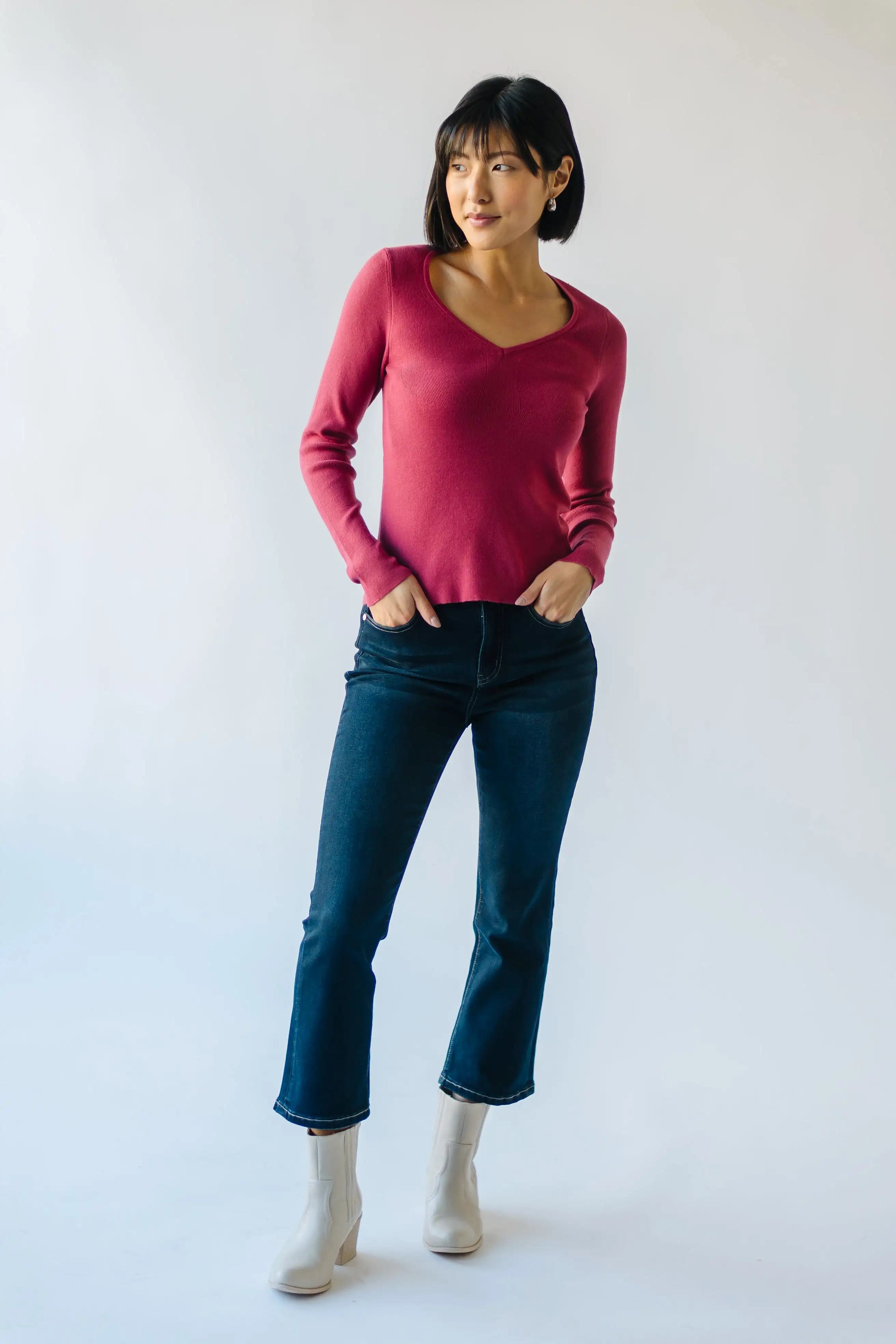 The Stallings V-Neck Sweater Top in Poppy Red