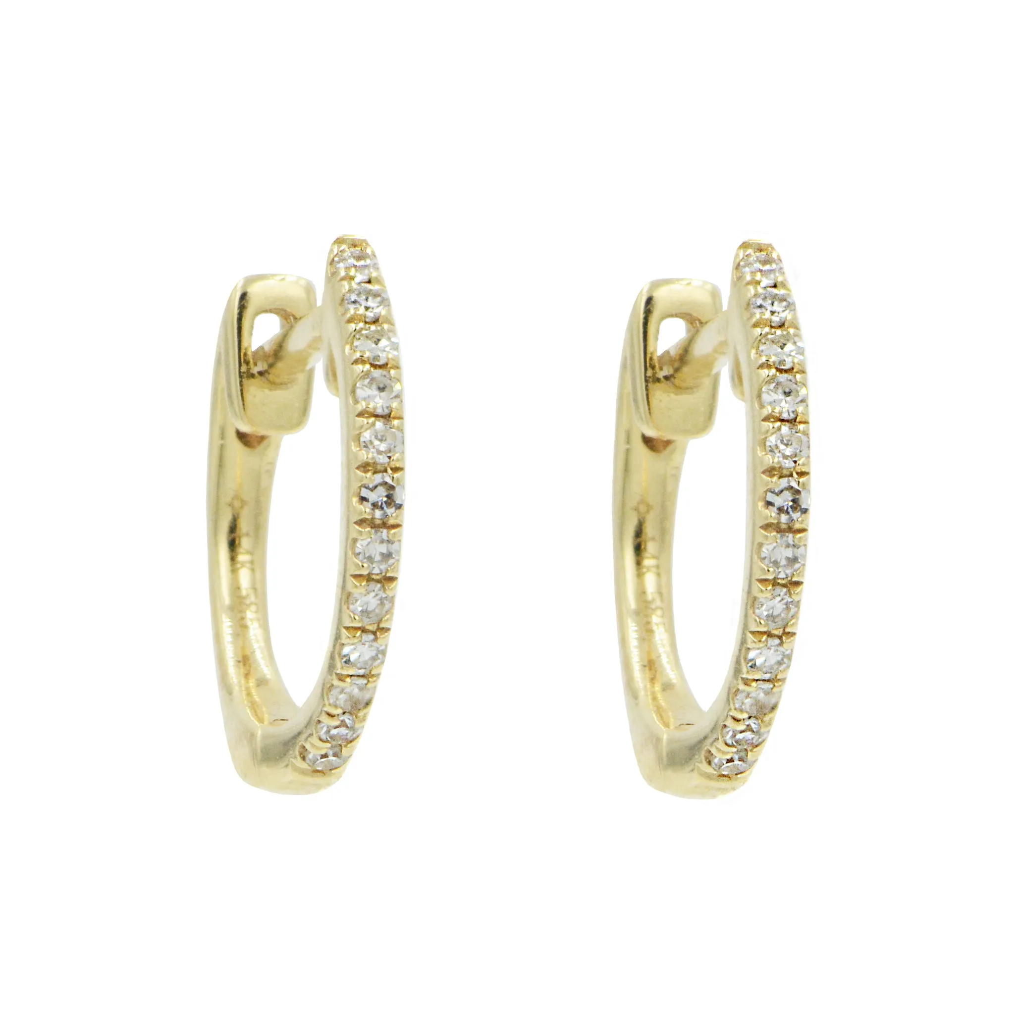 Thin Diamond Huggie Earrings in 14k Gold