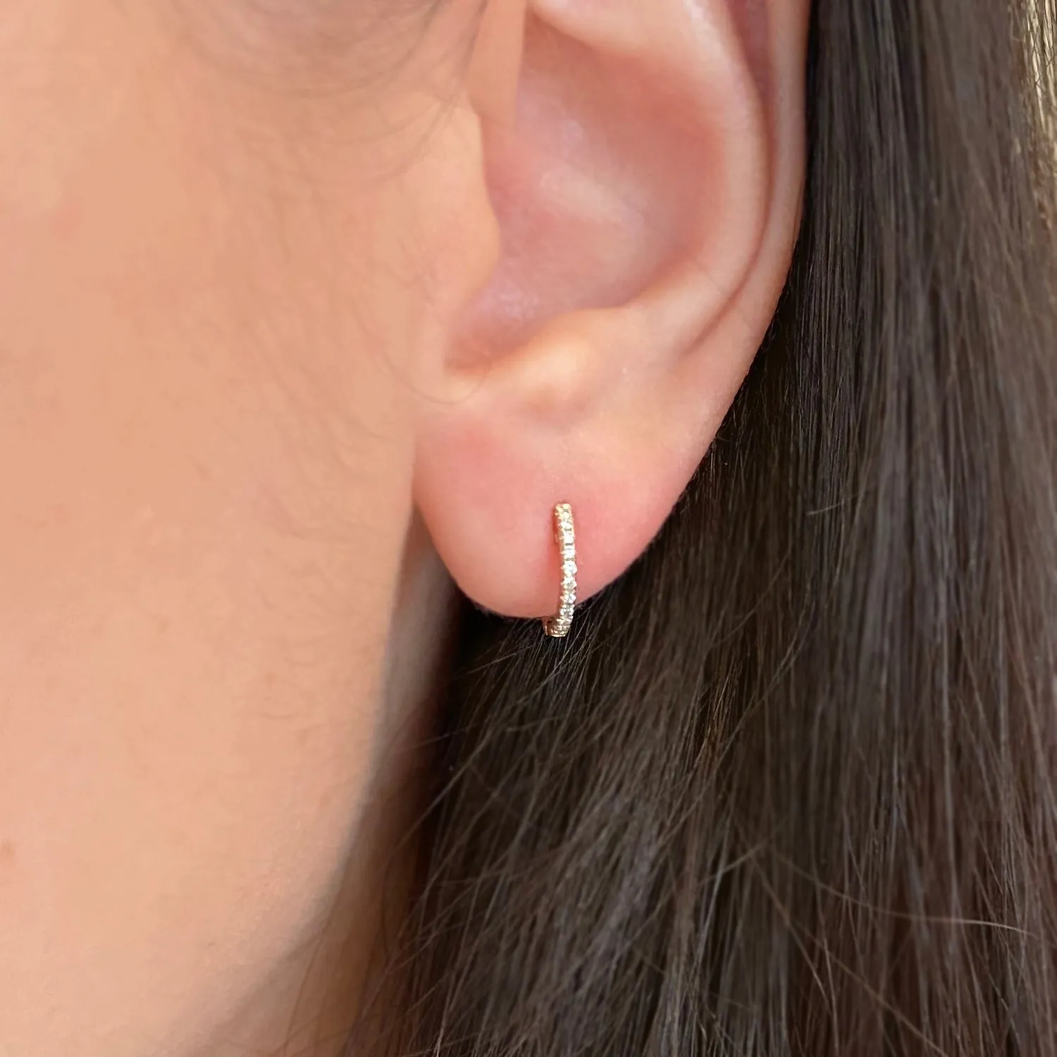 Thin Diamond Huggie Earrings in 14k Gold