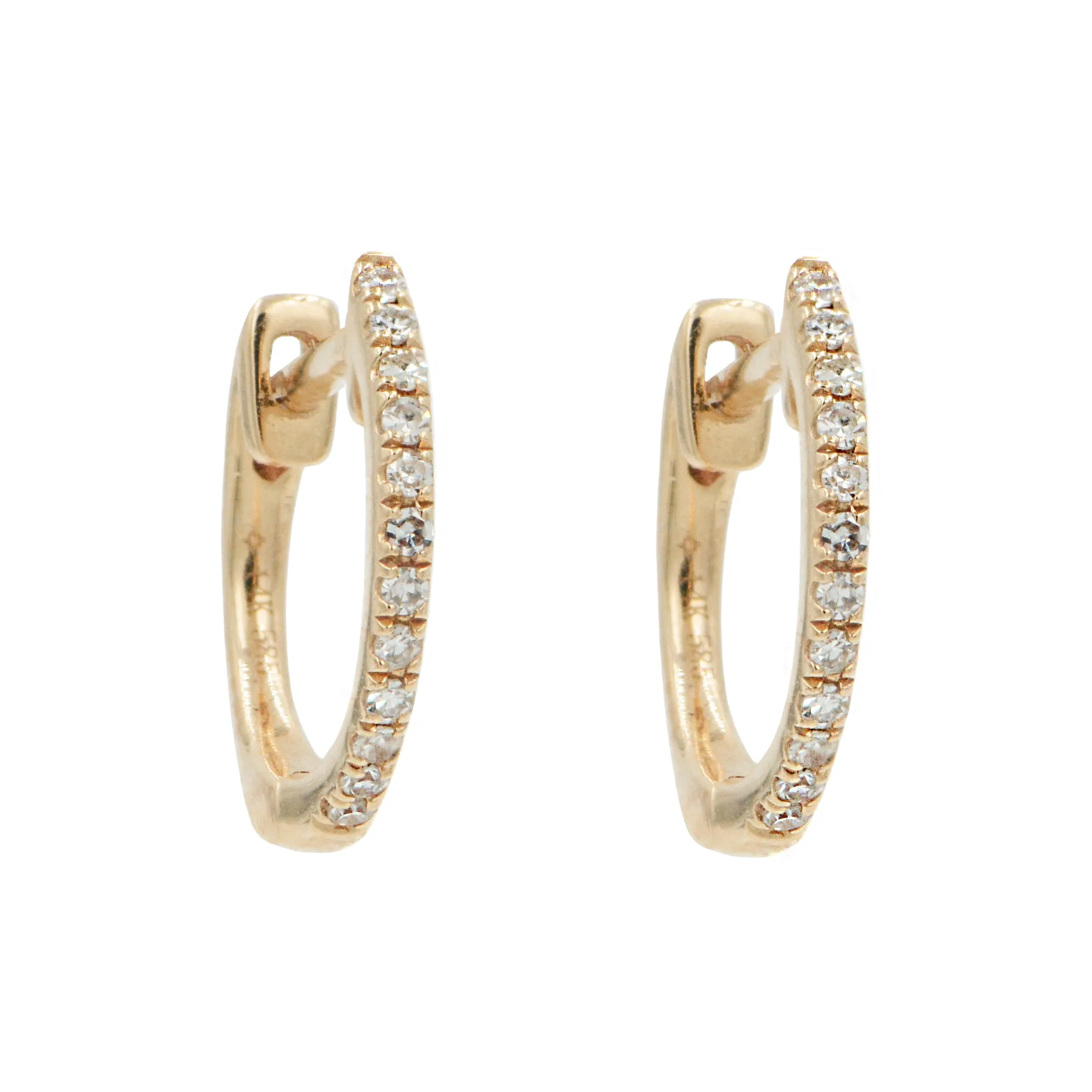 Thin Diamond Huggie Earrings in 14k Gold