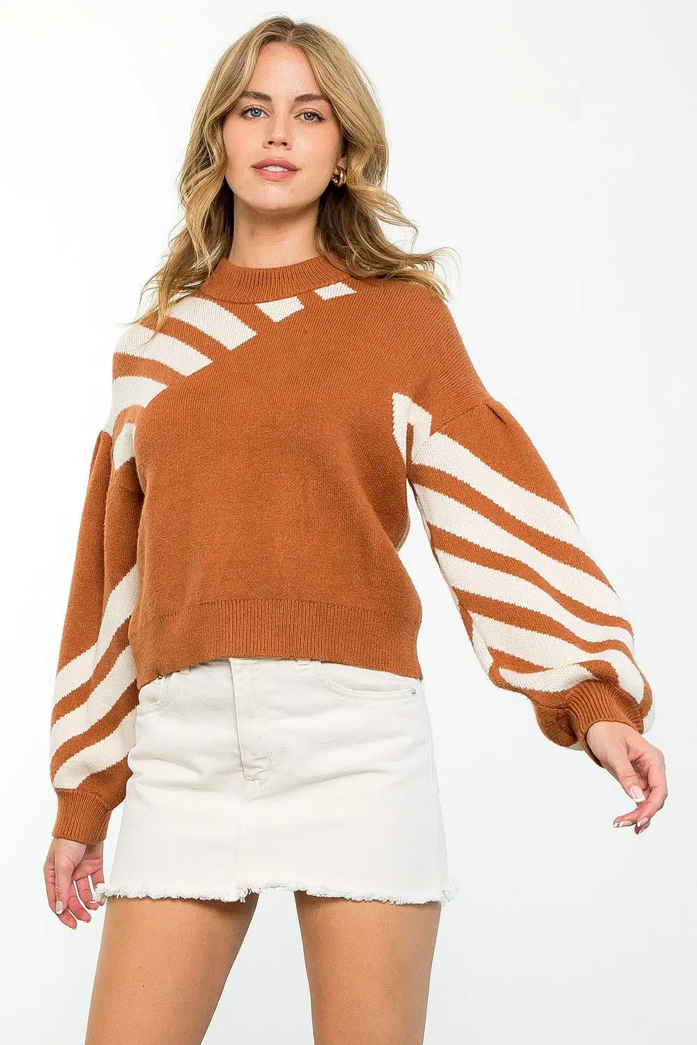 THML | Stunning in Stripes Mock Neck Sweater