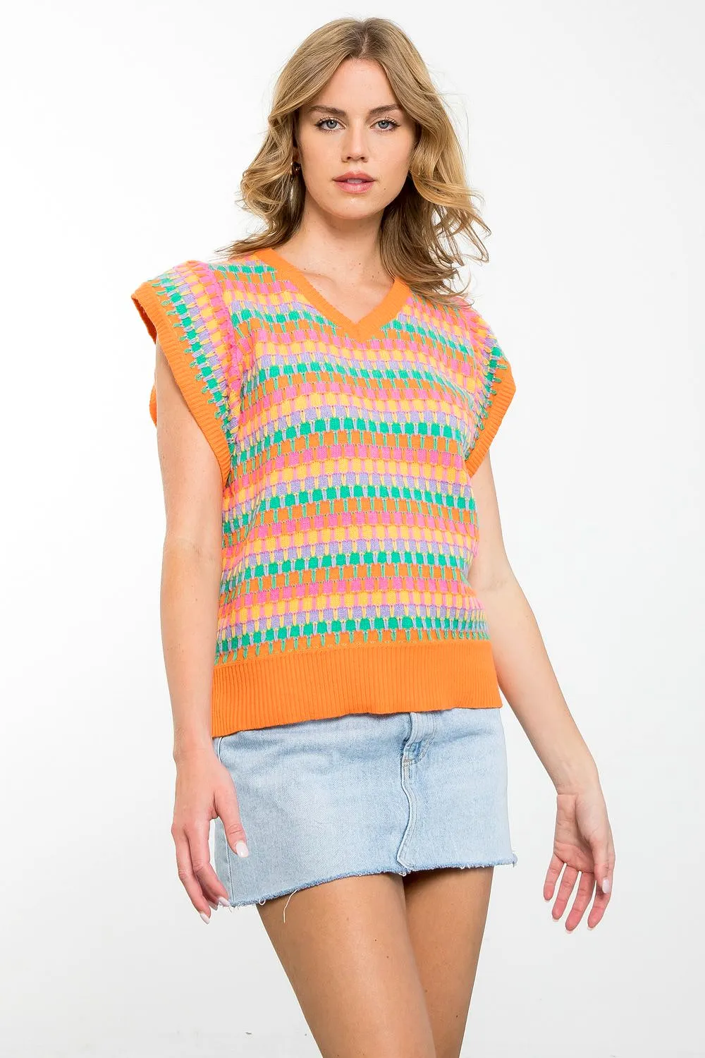 V-Neck Multi Color Knit Top