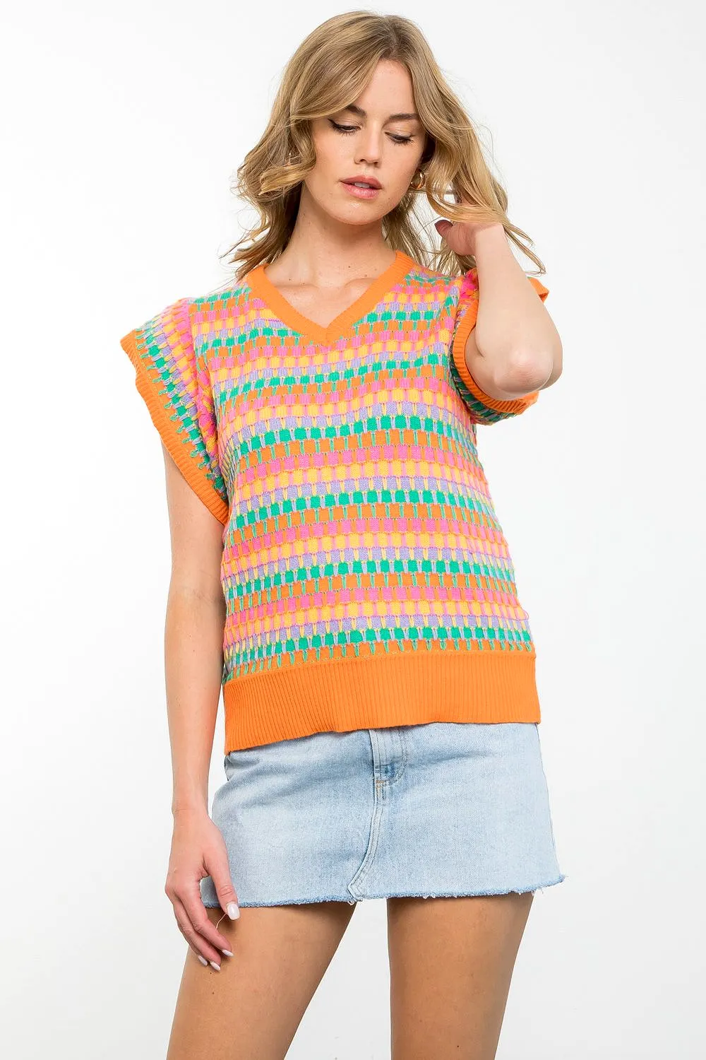 V-Neck Multi Color Knit Top