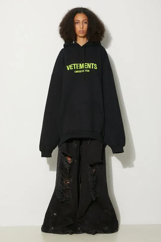 VETEMENTS sweatshirt Limited Edition Logo Hoodie black color hooded with a print UE64HD600X