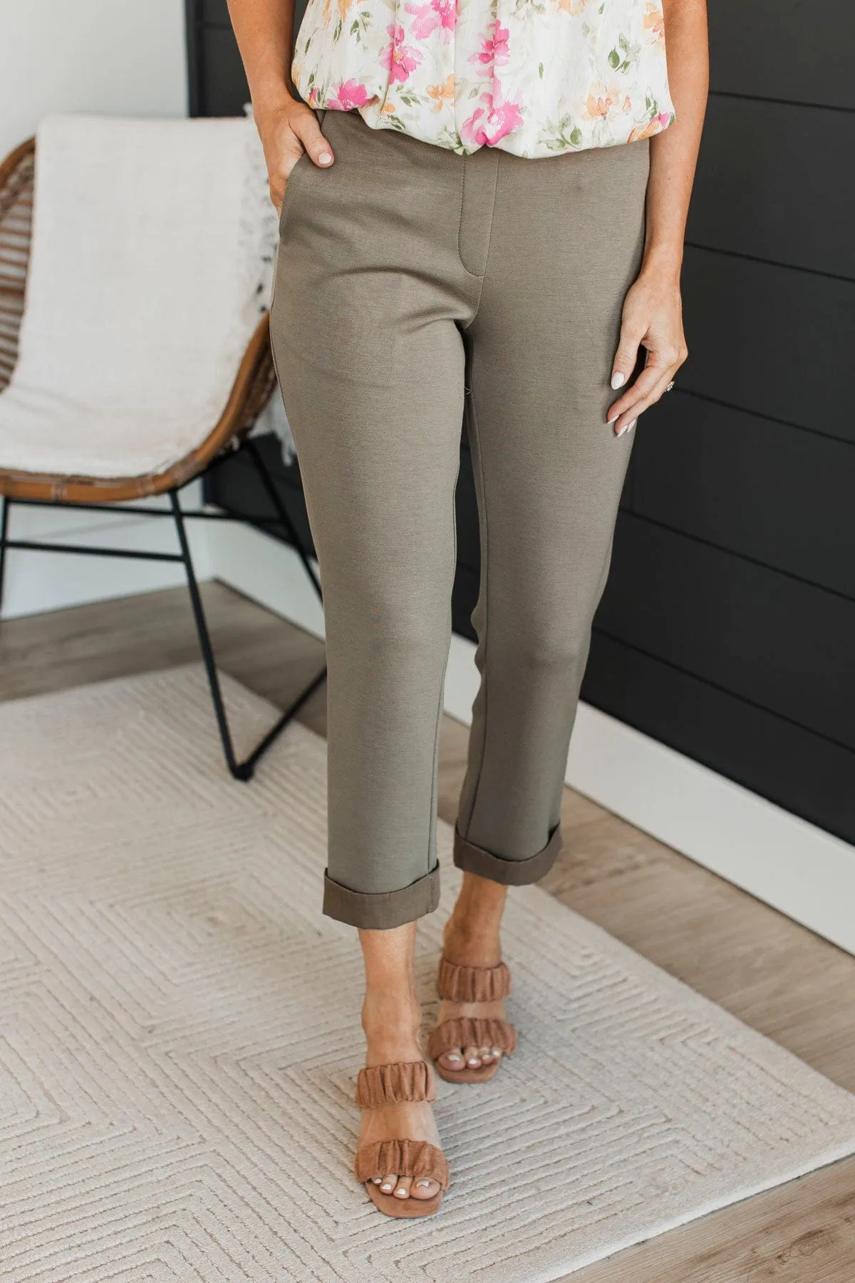 Walking The Walk Knit Pants- Olive