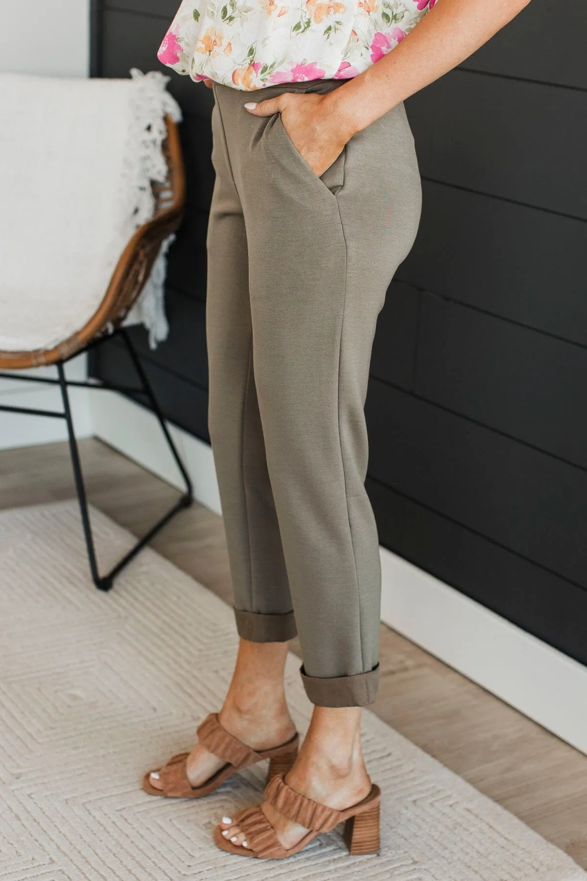 Walking The Walk Knit Pants- Olive