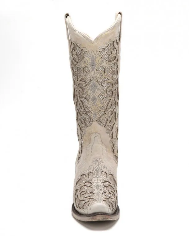 Wedding bride Corral Boots white cowgirl boots with crystal inlays