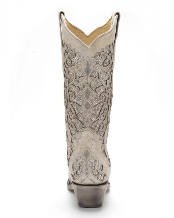 Wedding bride Corral Boots white cowgirl boots with crystal inlays