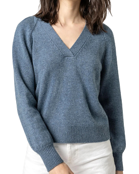 Wide Trim V-Neck Sweater (Nautilus)