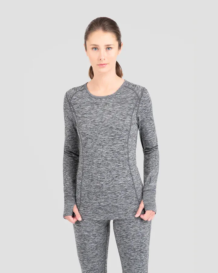 WOMEN'S CLOUD NINE MIDWEIGHT PERFORMANCE BASELAYER SCOOP SHIRT SMALL DARK GREY MELANGE