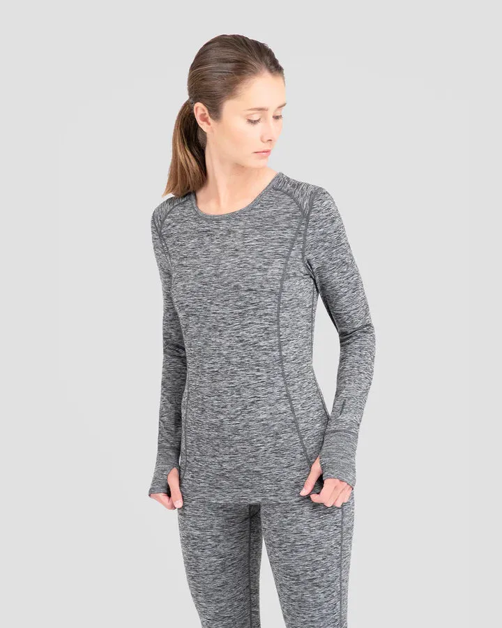 WOMEN'S CLOUD NINE MIDWEIGHT PERFORMANCE BASELAYER SCOOP SHIRT SMALL DARK GREY MELANGE