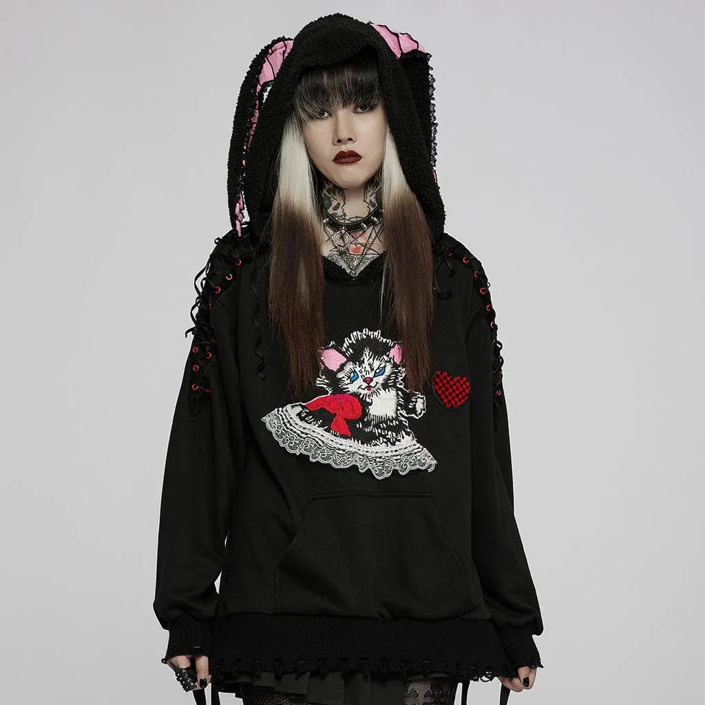 Women's Grunge Cute Cat Loose Hoodies