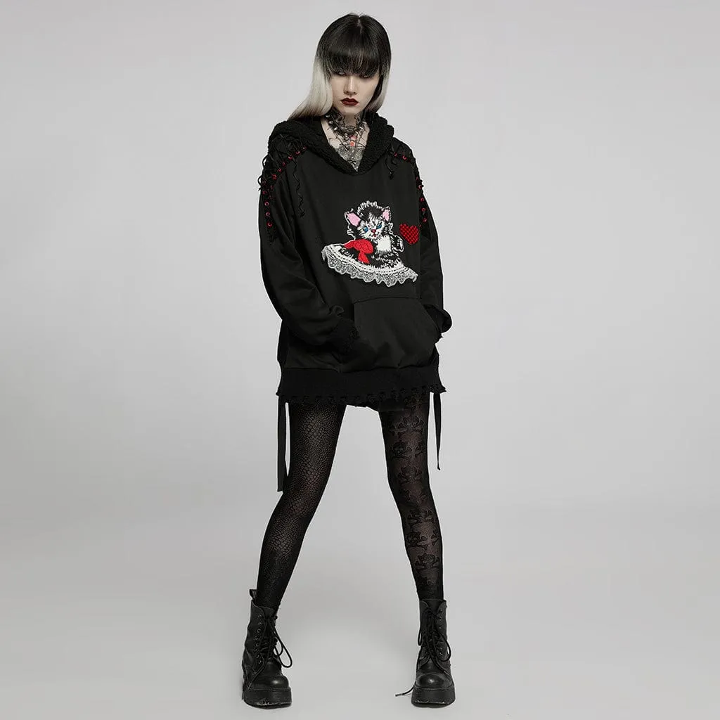 Women's Grunge Cute Cat Loose Hoodies