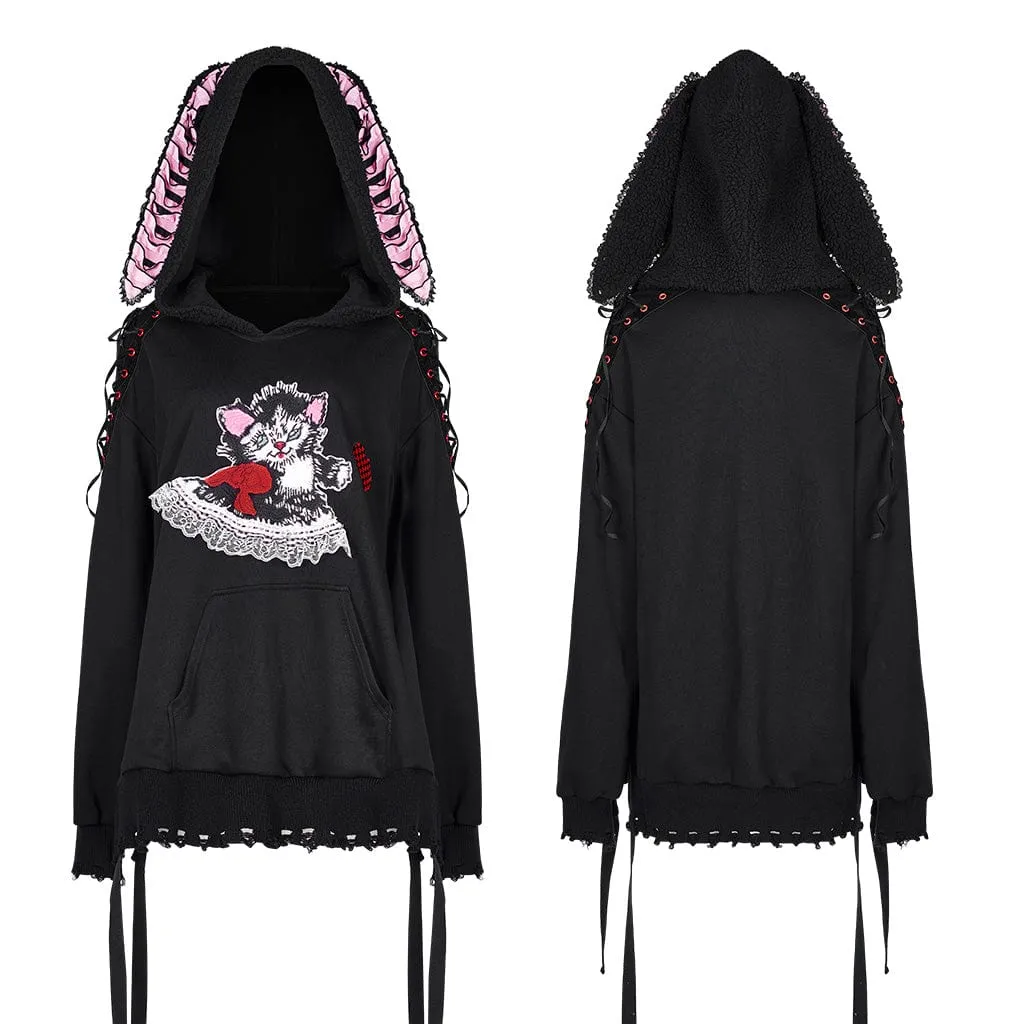 Women's Grunge Cute Cat Loose Hoodies