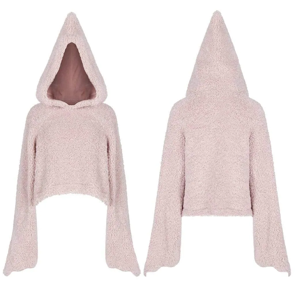 Women's Grunge Flare Sleeved Sherpa Hoodies