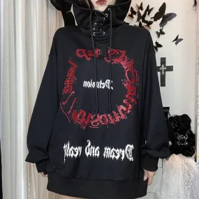 Women's Grunge Strappy Letter Printed Hoodies