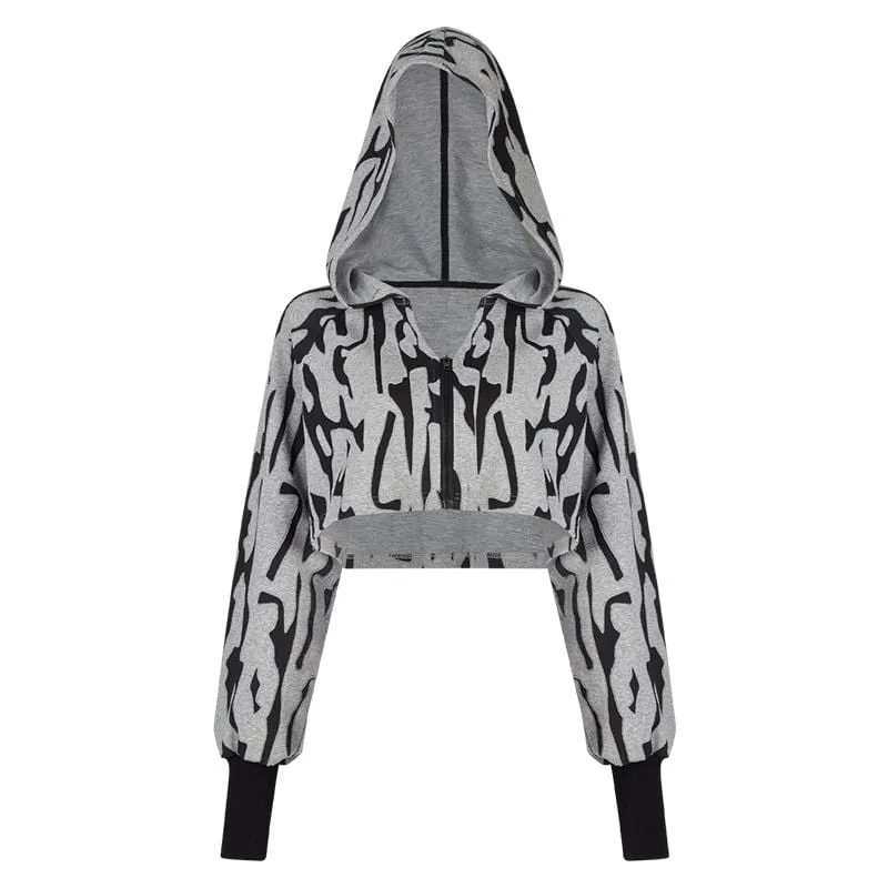 Women's Grunge Zebra Zipper Short Hoodies