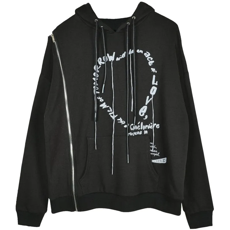 Women's Punk Letter Printed Zipper Hoodies