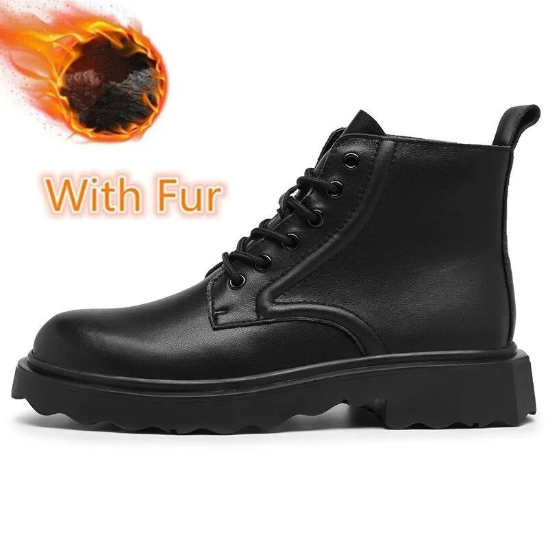 Xituodai  New Men  Boots Motorcycle Men Boots Winter Soft Leather Shoes Men Black Winter Platform Snow Boots Men Winter Plush Bo