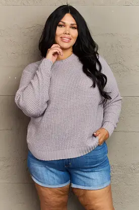 Zenana Breezy Days Plus Size High Low Waffle Knit Sweater